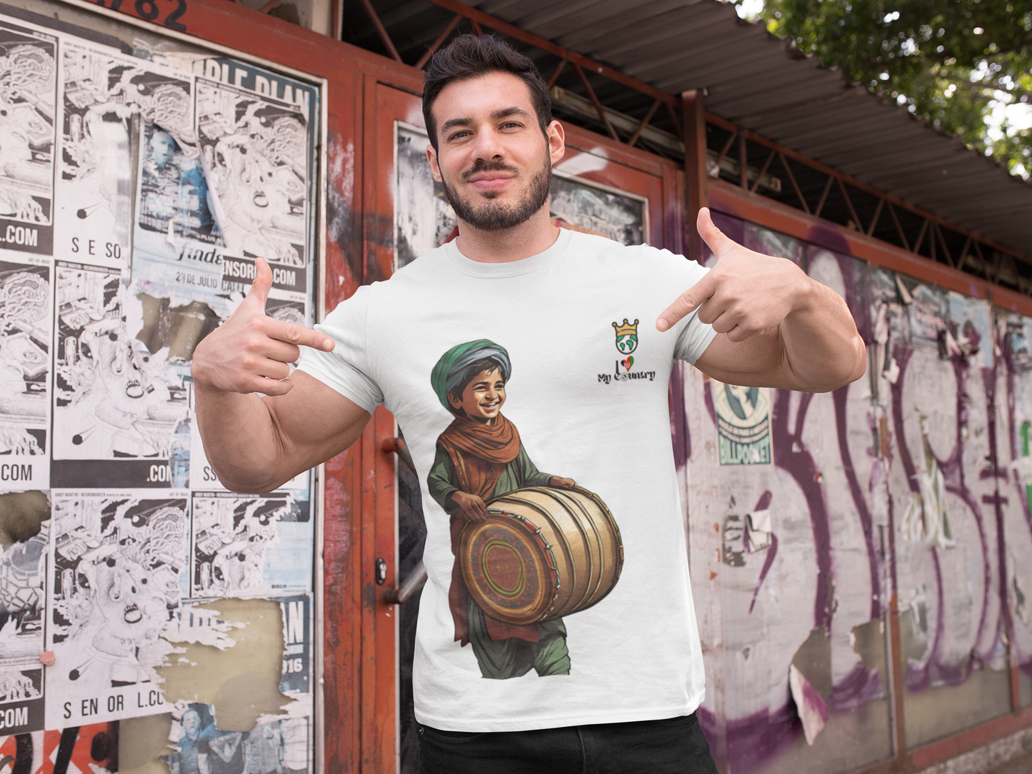 iLoveMyCountry Afghan Boy Dhol T-Shirt - Unisex