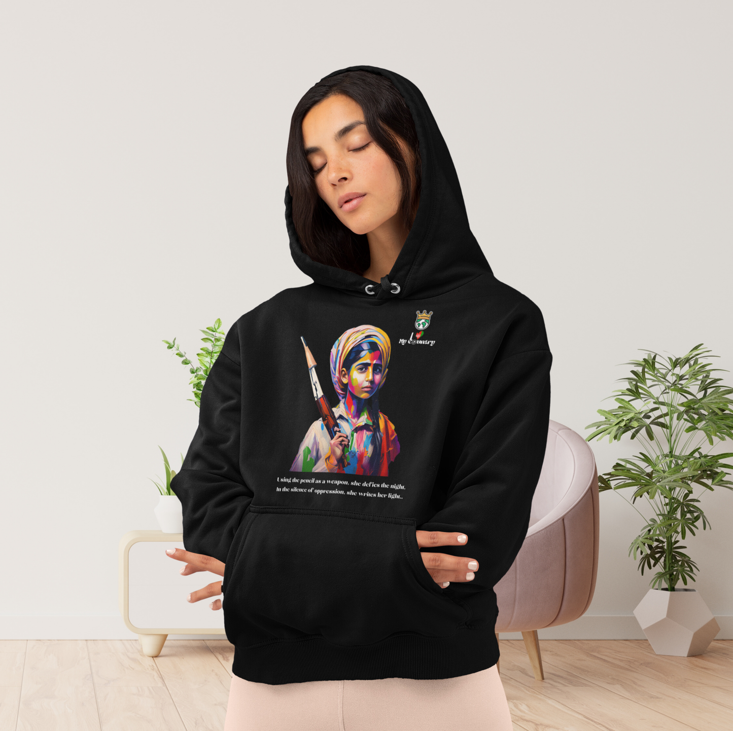 Afghan Girl Pencil Hoodie – Education Over Oppression