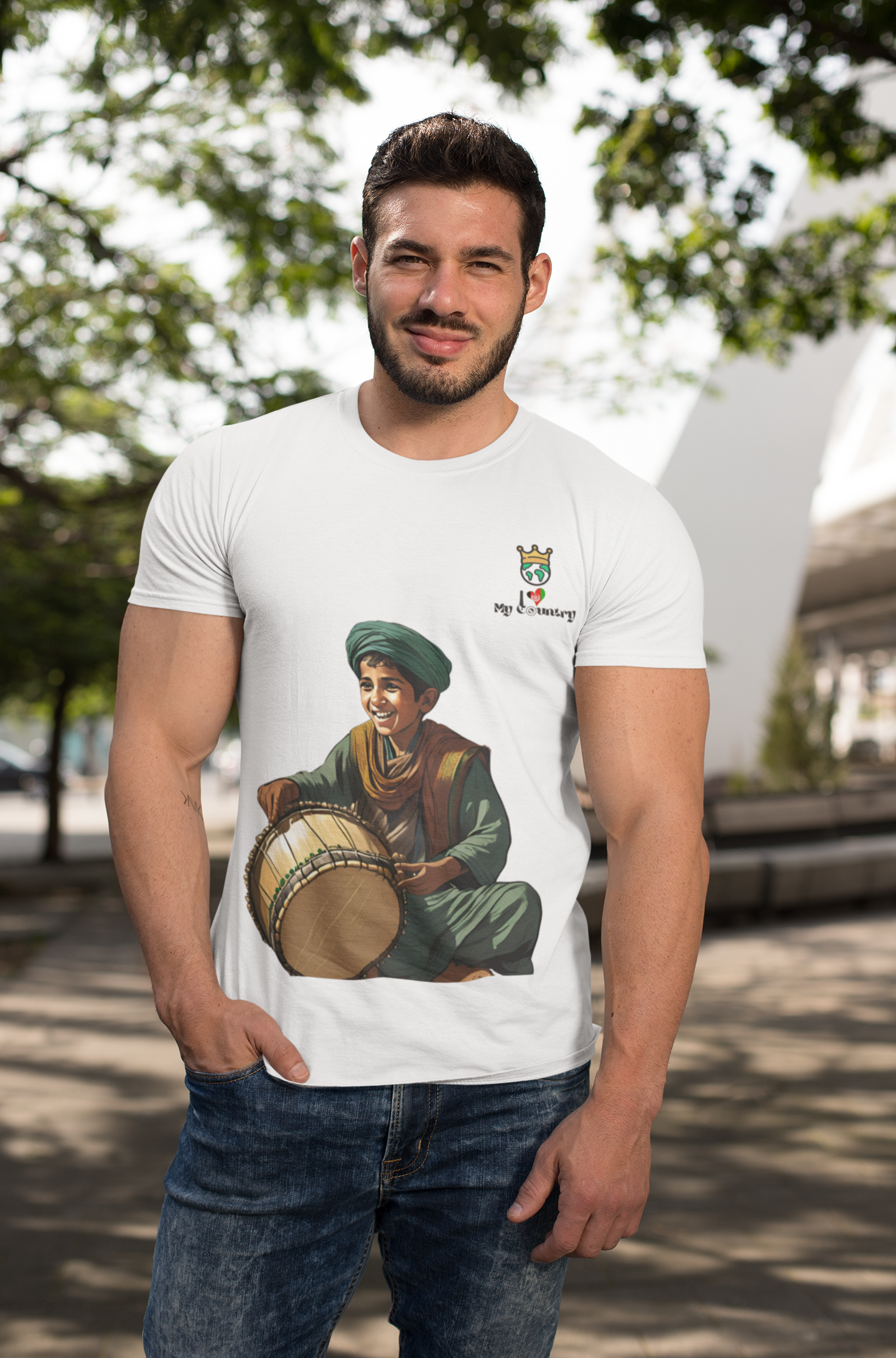 Afghan Boy Dhol T-Shirt (Sitting Edition) - Unisex