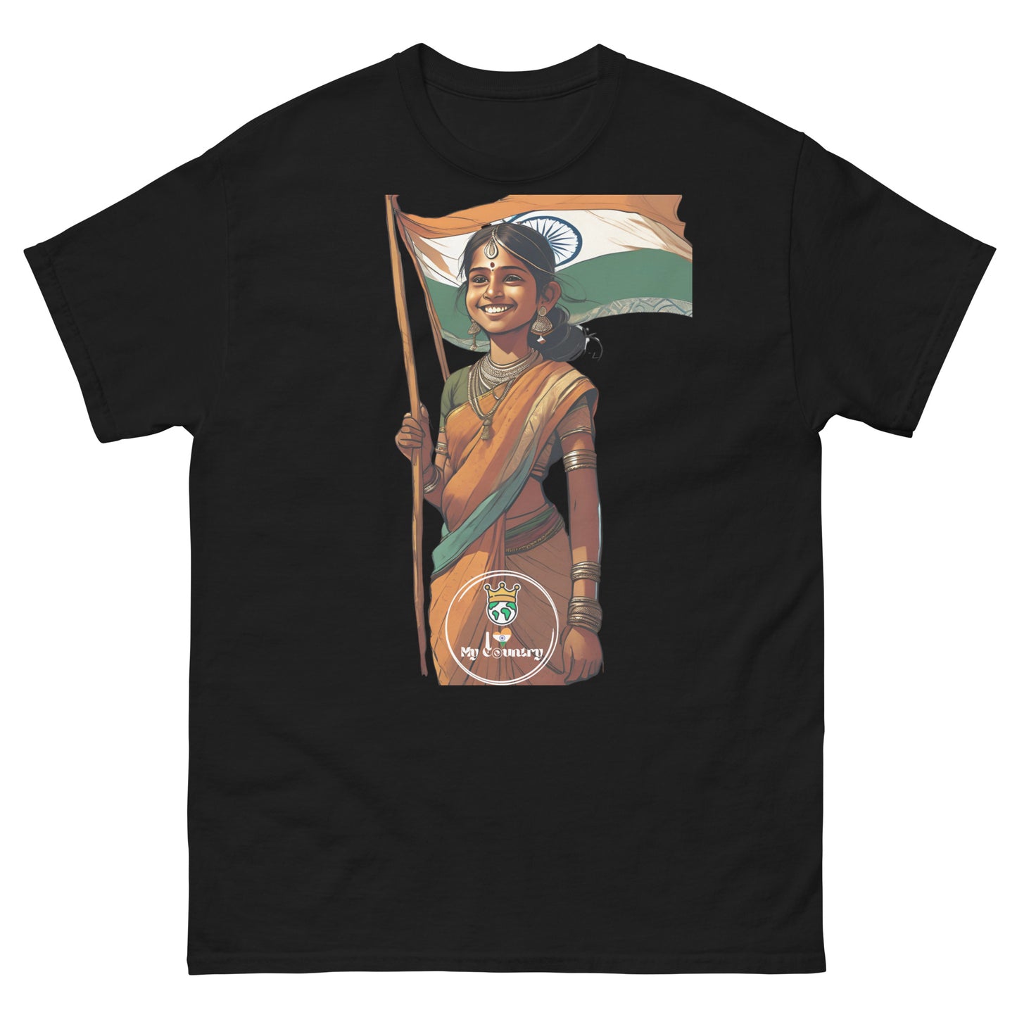 iLoveMyCountry Indian Girl Carrying Indian Flag T-Shirt – Joyful Pride