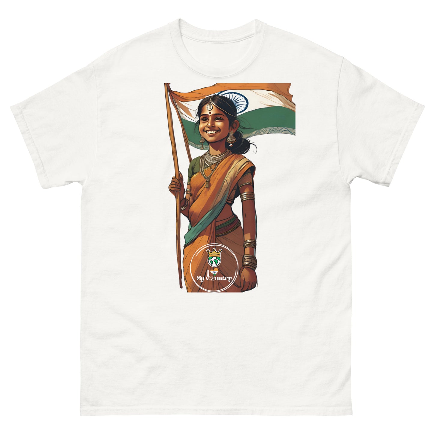 iLoveMyCountry Indian Girl Carrying Indian Flag T-Shirt – Joyful Pride